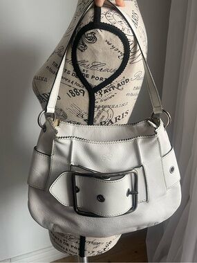 Anya Hindmarch White Leather Y2K Shoulder Bag with Oversized Buckle